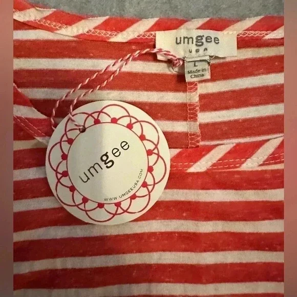 NWT Umgee Striped Tee Top Shirt Blouse Loose Fit split back size L - Picture 4 of 6